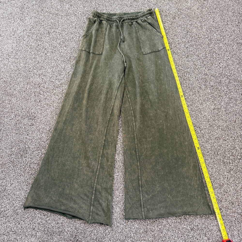 Three Bird Nest Relaxing Robin Wide Leg Army Green Mineral Washed Pants XL